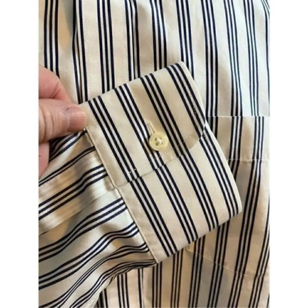 J Crew Button Up Shirt Size Large Neck 16 Striped White Blue